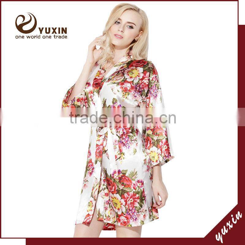 Satin wedding robes silk bridal party bathrobes robe de soiree RS1-0015