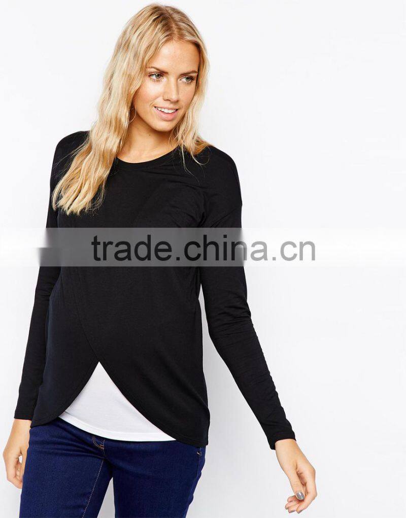 Maternity NURSING Top With Wrap Overlay And Long Sleeve