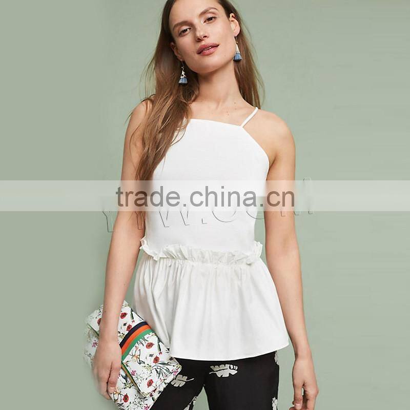 Polyester Camisole backless ruffles Solid white Size:XXL Sold By PC