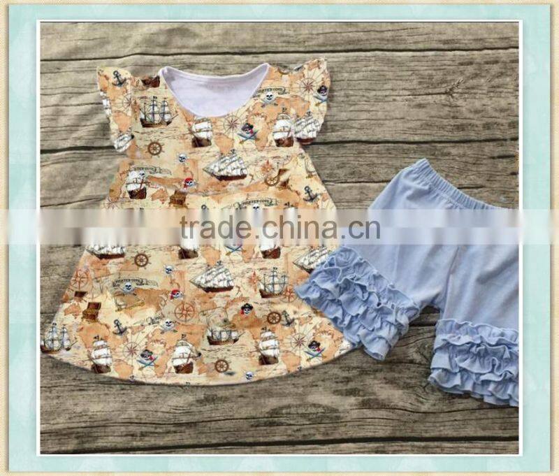 wholesale girls boutique children's summer green snowman pattern suit