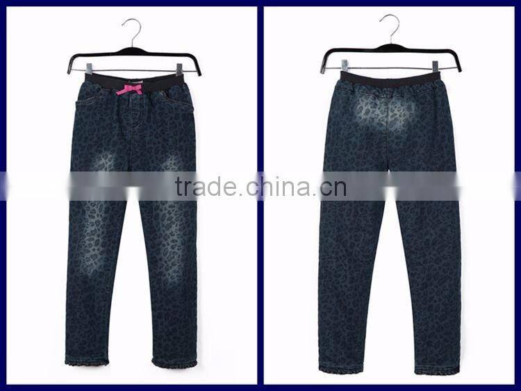 2017 Guangzhou Apparel factory pink bow - kont warm fleece kids ruffle printed jeans pants