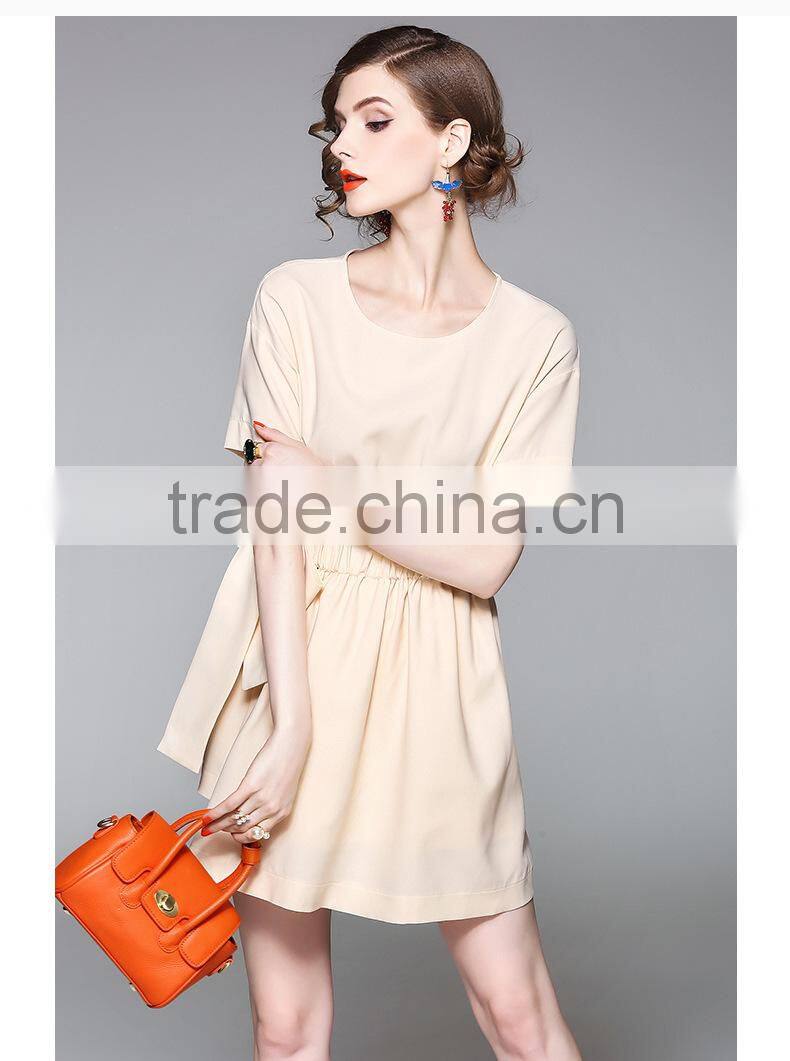 New Dresses Women Clothes Elegant Fashion Middle Sleeve round collar With Elastic Waist Dresses