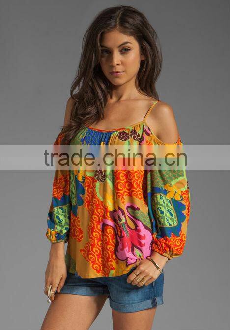 ruffle trim floral print top for women
