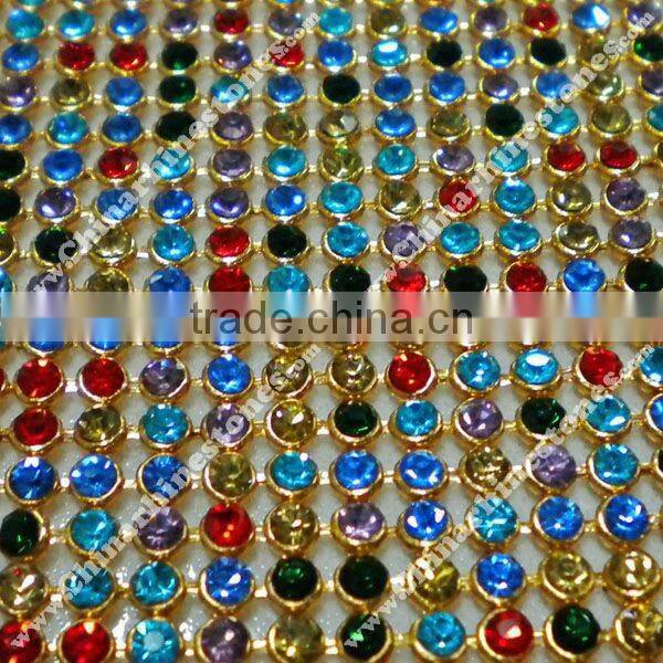 New design 3mm mixed colorful crystal hot fix rhinestone mesh