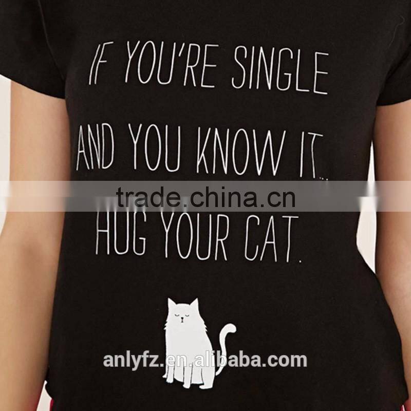 Anly pajamas women hot 2016 lovely cat print short sleeve short suits