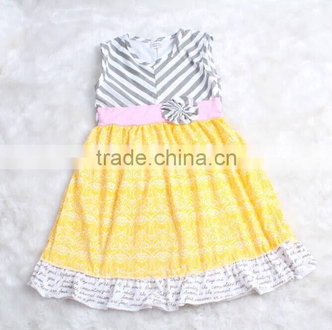 2014Hot sale cotton long dress baby casual chevron dress with belt baby birthday party dress for teenagers