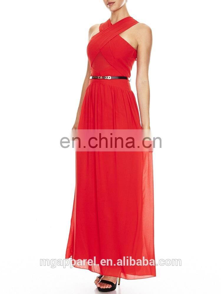 Latest evening dress pattern V neckline ruched skirt formal dress for woman