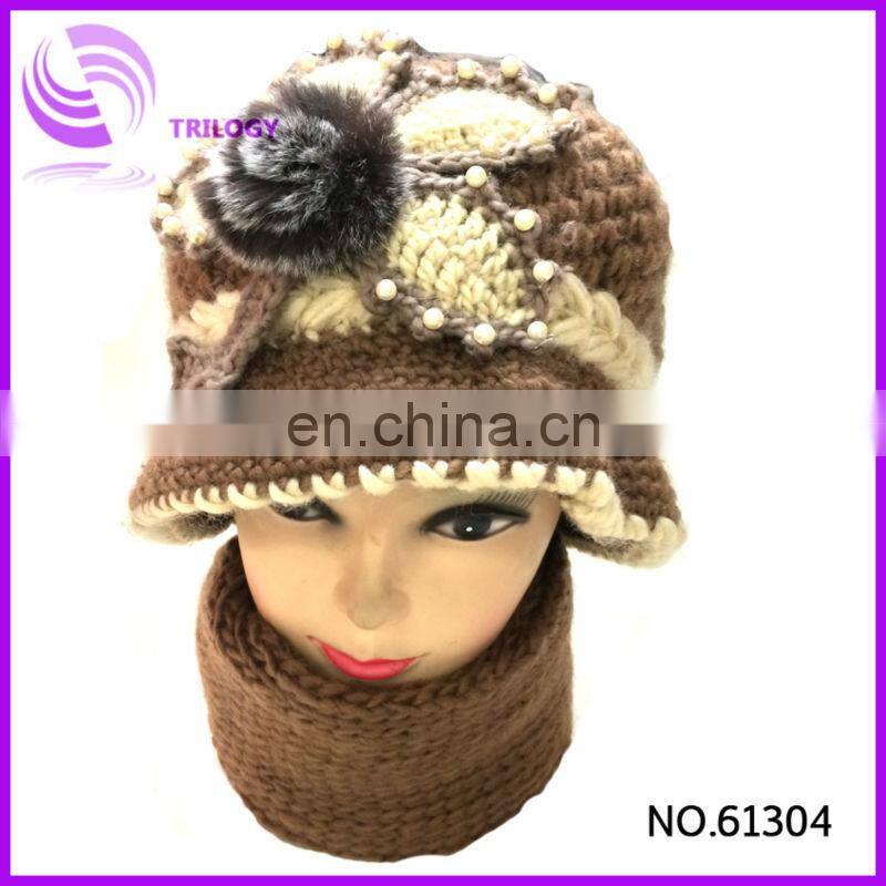 acrylic knitted lady and girls winter cap with bowknot