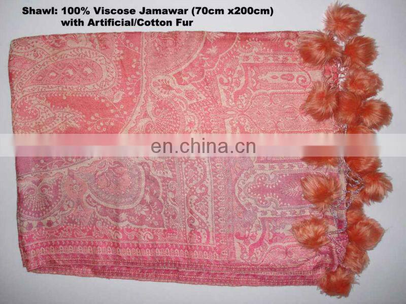 Paiseley design shawls with Fur balls