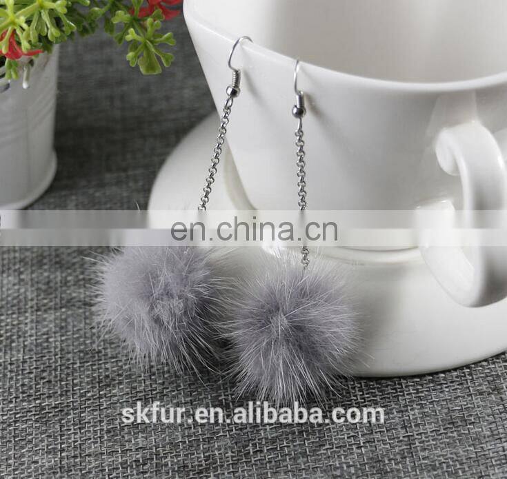 Factory wholesale high quality real mink fur small ball earrings for women