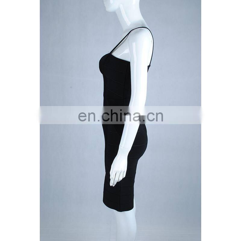 Amigo 2017 new design black spaghetti strap slit midi bandage dress sexy evening dresses for girls party