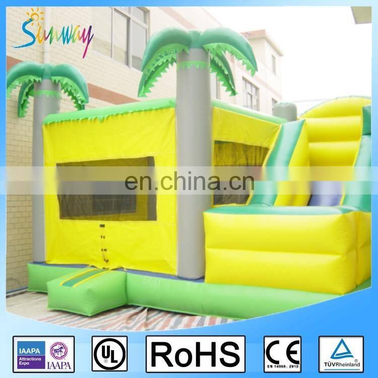 5MX4.5MX4M Green Inflatable Palm Tree Bouncer Moonwalk With Water Slide