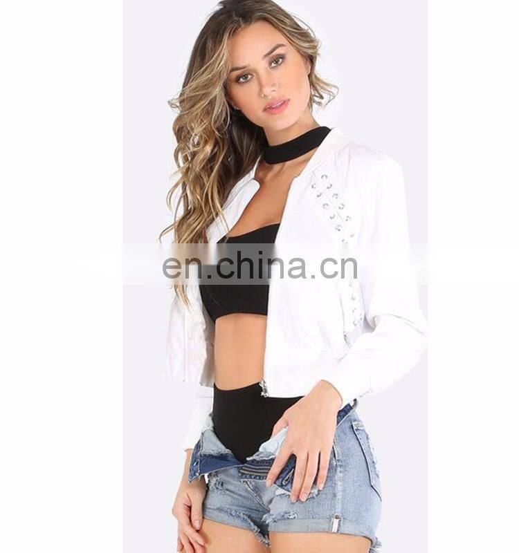 Criss cross stain bomber jacket women