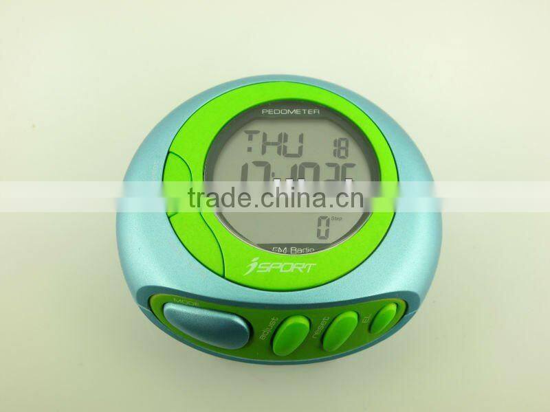 Pedometer With FM Scan Radio Alarm Stopwatch / Digital Pedometer
