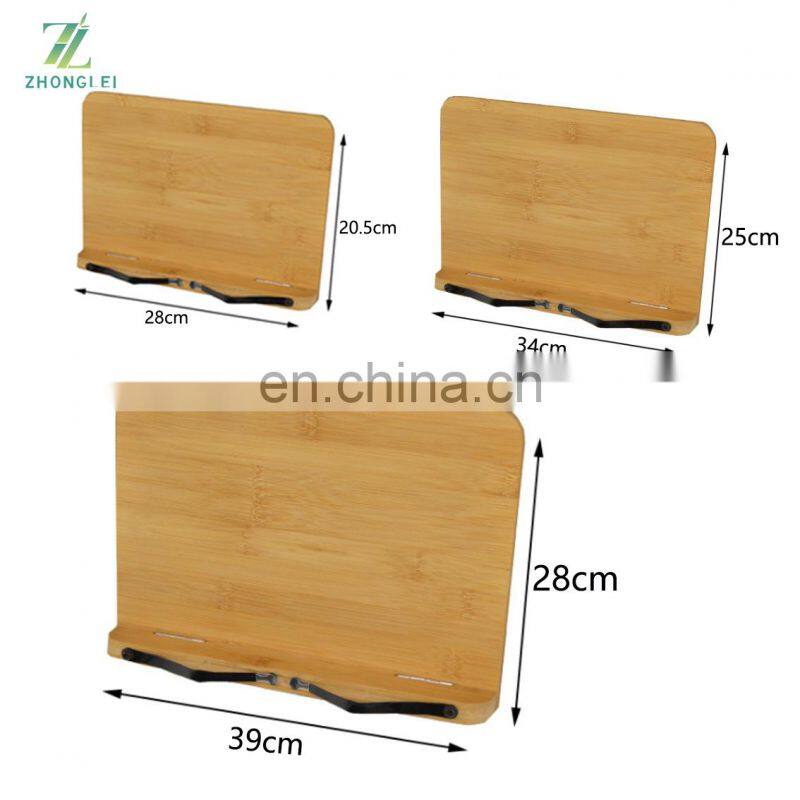 Bamboo adjustable reading rack Wooden reading shelf with folder for textbooks tablet stand computer stand
