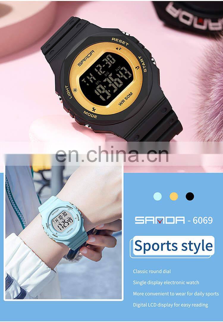 SANDA 6069 Women Watches LED Electronic Digital Waterproof Ladies Clock Female Wristwatch watch women brand