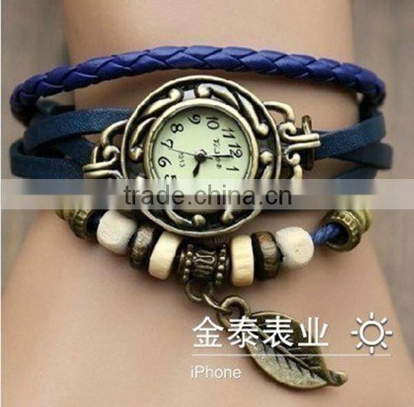 Traditional classic style bell and rose quartz watches F-01 with leather strap, bronzed watch case