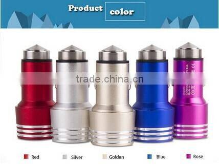 Hottest sale stainless steel Safety Hammer dual usb car charger