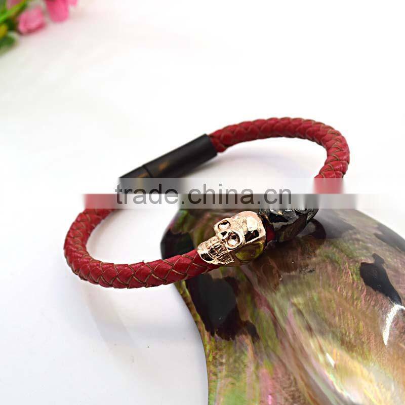 china jewelry factory wholesale leather bracelet with custom skull charms