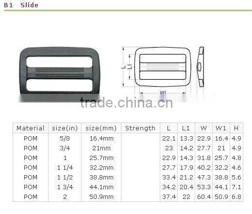 Plastic adjustable strap slide buckle for bag webbing