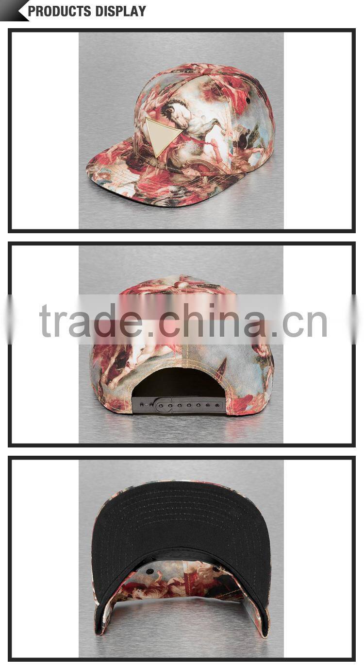 Guangjia cap factory black design metal band snapback cap hats