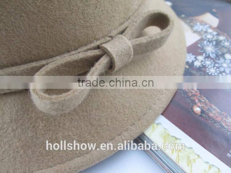 British Style Bowknot Ribbon Dome Wool Felt Elegant Charm Women Church Hat