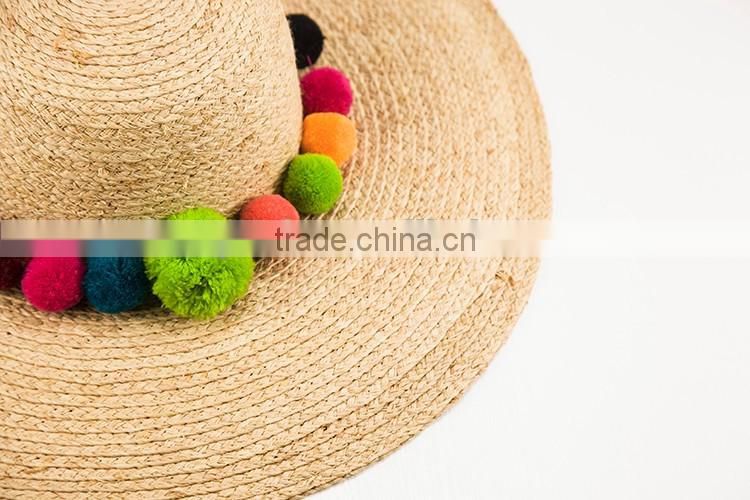 Fashion Pompom Summer Raffia Straw Hat China Manufacturer