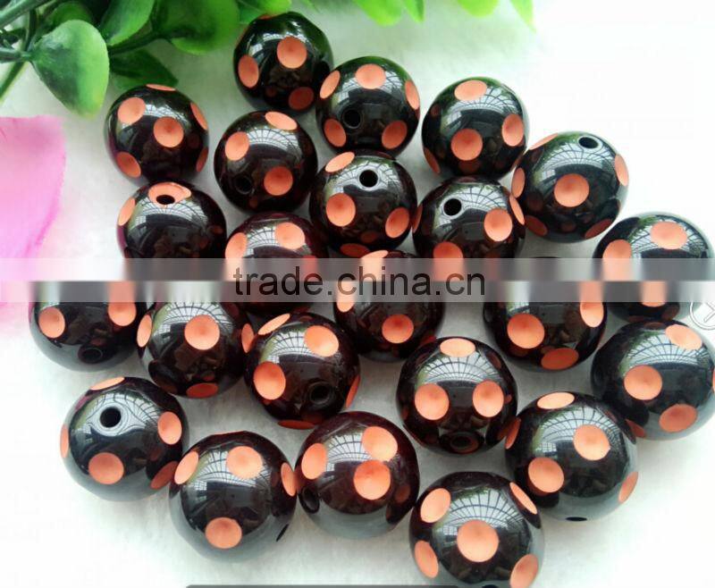 AAA quality 2014 New 12mm to 24mm Halloween Bead Black with Roayl Blue Resin Polka Dot Beads for Kids Chunky Necklace Jewerly