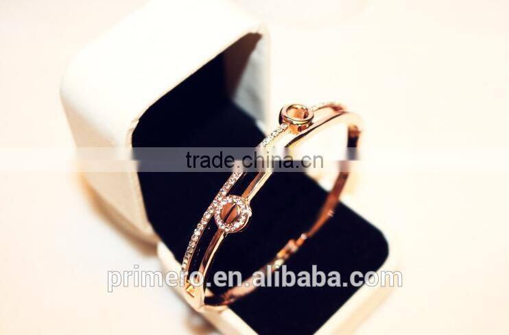 High Quality Double Round Full Rhinestone Bangle Crystal 18k Rose Gold Bracelet