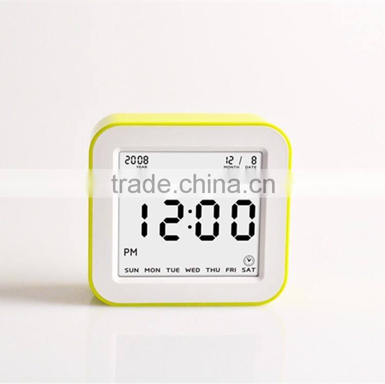 Best Teenager Home Promotional Gift OEM Multi-function Smart Digital Rotation Control Auto Light LCD Bedside Alarm Table Clock