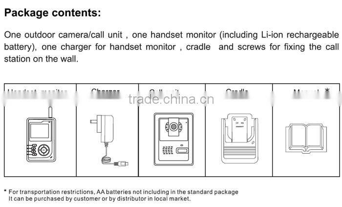 Hot Wireless 2.4 Inch TFT Screen Color Night Vision Video Intercom System