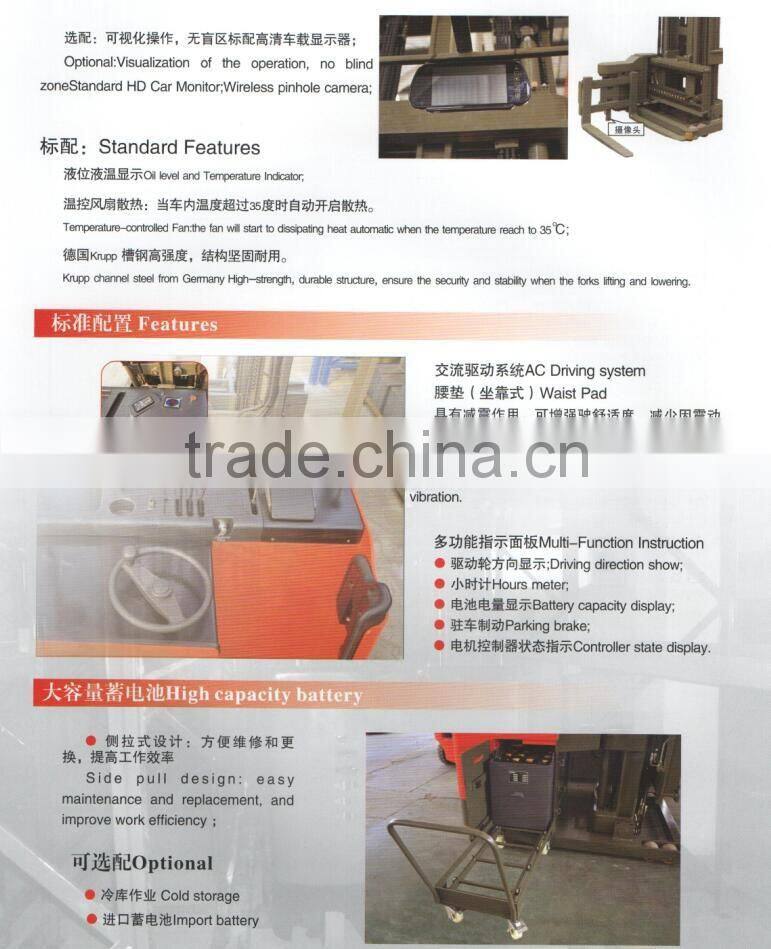 China supplier1 ton Battery Powered Stand- on 3000mm lifting height 3-way pallet stacker with CE