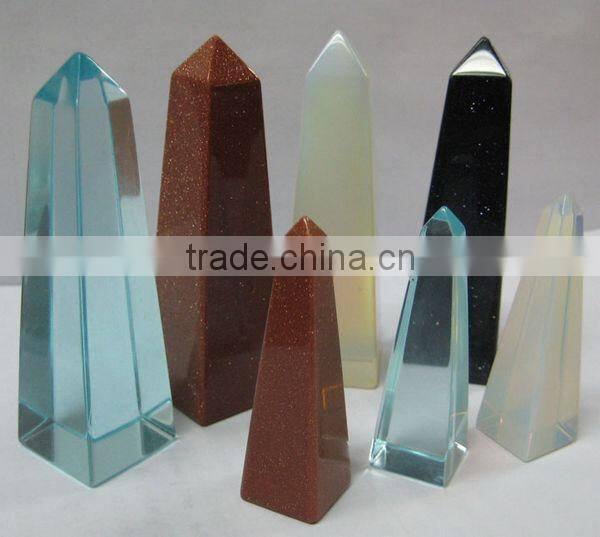 Nature stone blue glass pyramid jewelry beads