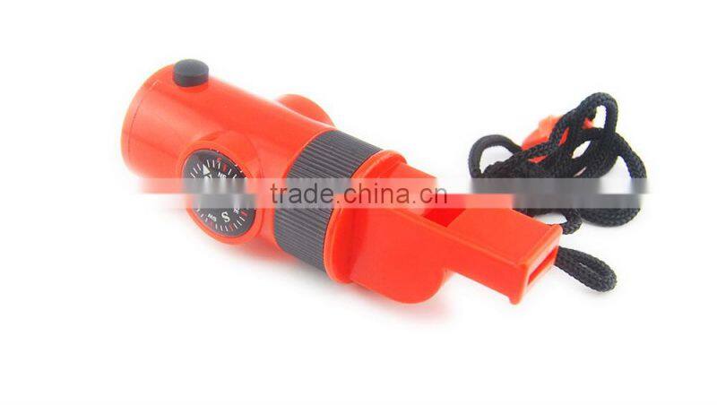 Survival multifunction whistle with compass thermometer mirror magnifier and led torch