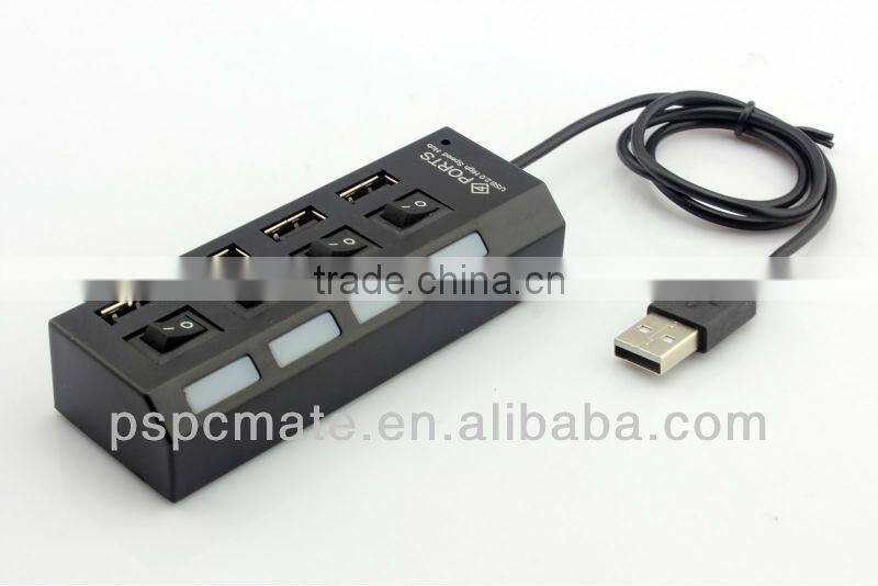 4 Port USB 2.0 Hub Cable Adapter with ON/OFF Switch With LED light
