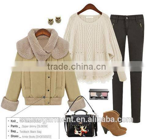 European style 2015 newest winter women's Lapel lambs wool cotton jacket