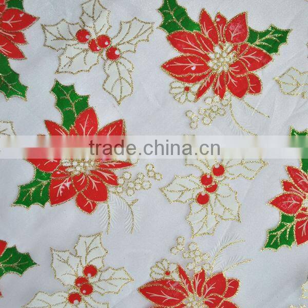 100% Polyester christmas flower printed organza fabric for christmas decoration