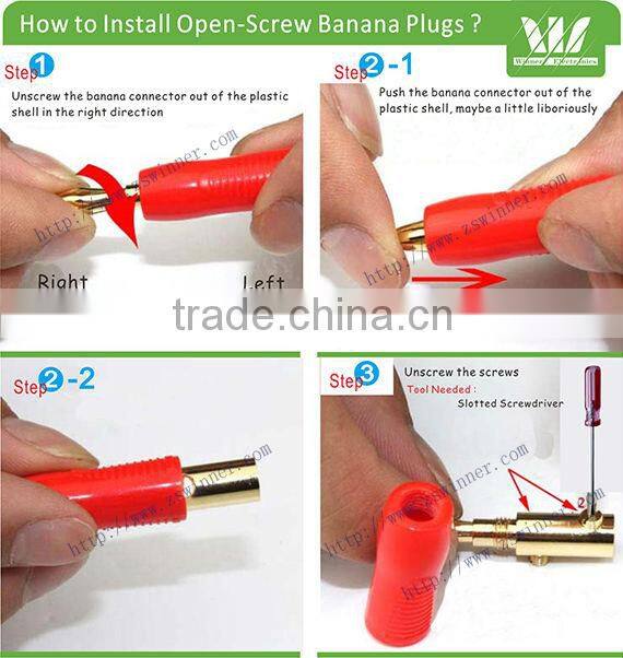 Double banana plug 24 Carat Gold-Plated in Red / Black Set