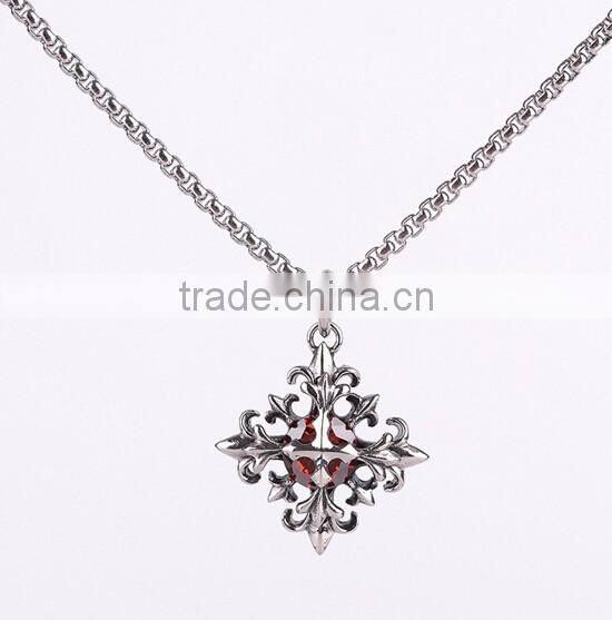 316L stainless steel titanium cruciate flower pendant with crystal