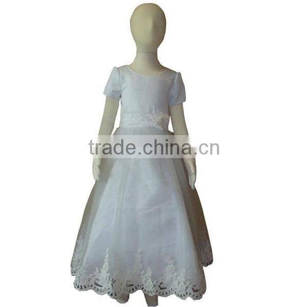 Elegant satin white vintage flower girls dress