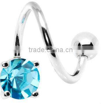 Shimmering Aqua Solitaire Spiral Twister Belly Ring