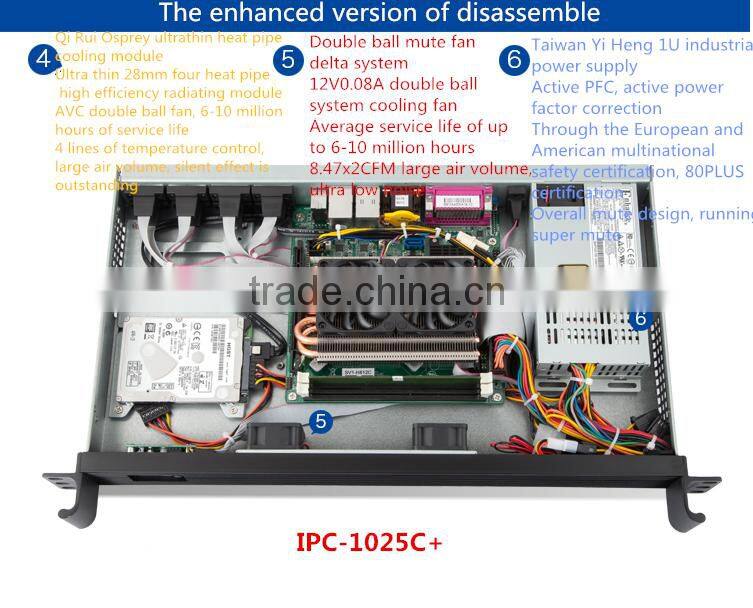 1U 19 inch standard embedded server chassis with Pentium dual core G3250, 3.2G, 2G/32G SSD, 250 watts, turbinr cooling