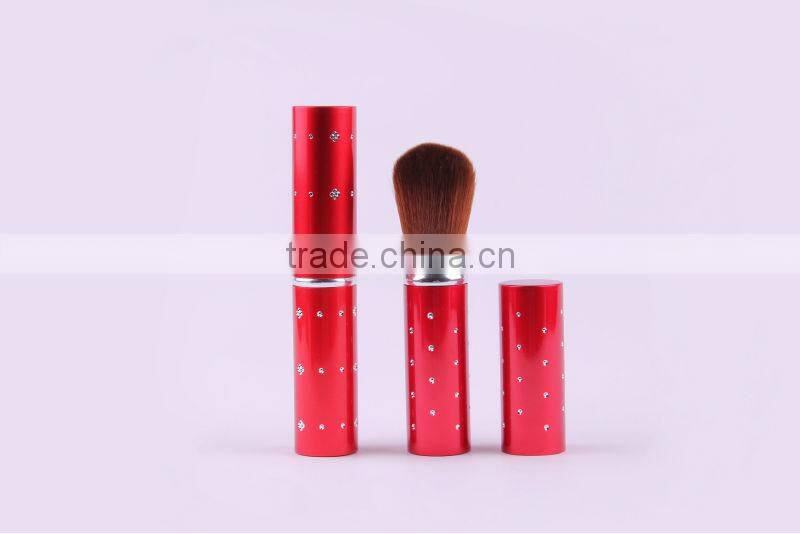 red synthetic hair retractable powder brush accessories