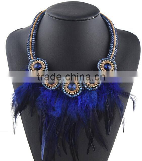 factory handmade new fashion design real feather necklace for women