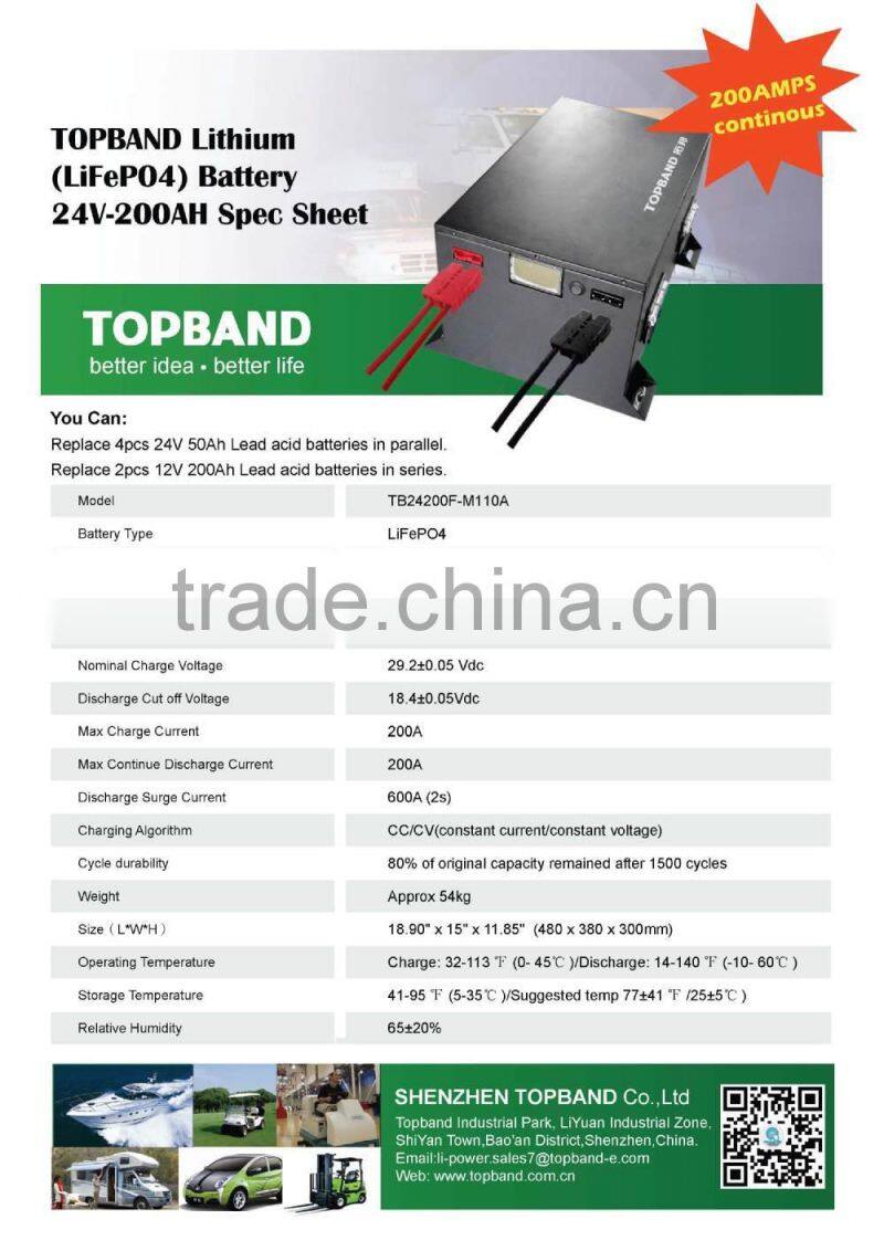 Newest lithium battery 24v 200ah with LCD display and BMS for yatch/E-boat/EV