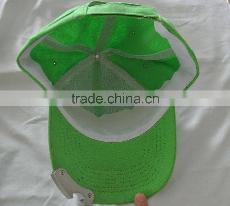 6 panel sport cap with bottle opener on the visor
