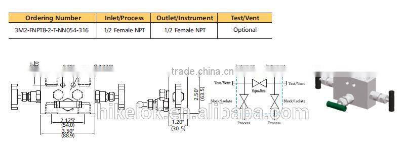 SS316 High Pressure 3 vavle Manifolds ANSI B31.1 Forged Instrument Manifolds