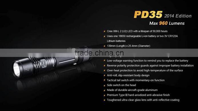 FENIX PD35 2014version 960 Lumens XM-L 2 (U2) LED Aluminum Flashlight with 18650 rechargeable battery
