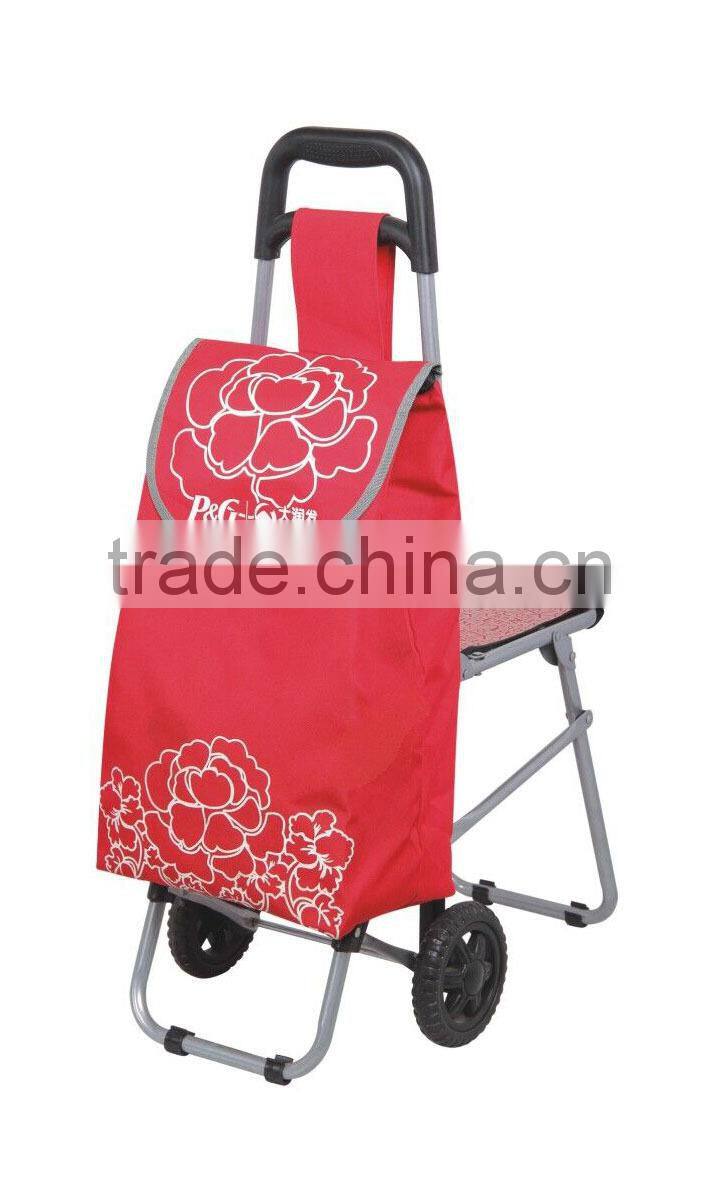 Portable supermarket shopping cart, Portable folding shopping trolley with chair, Rolling folding shopping cart with seat