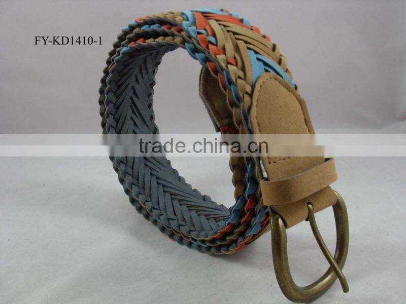 shine colorful woven pu leather fake leather belt for girl